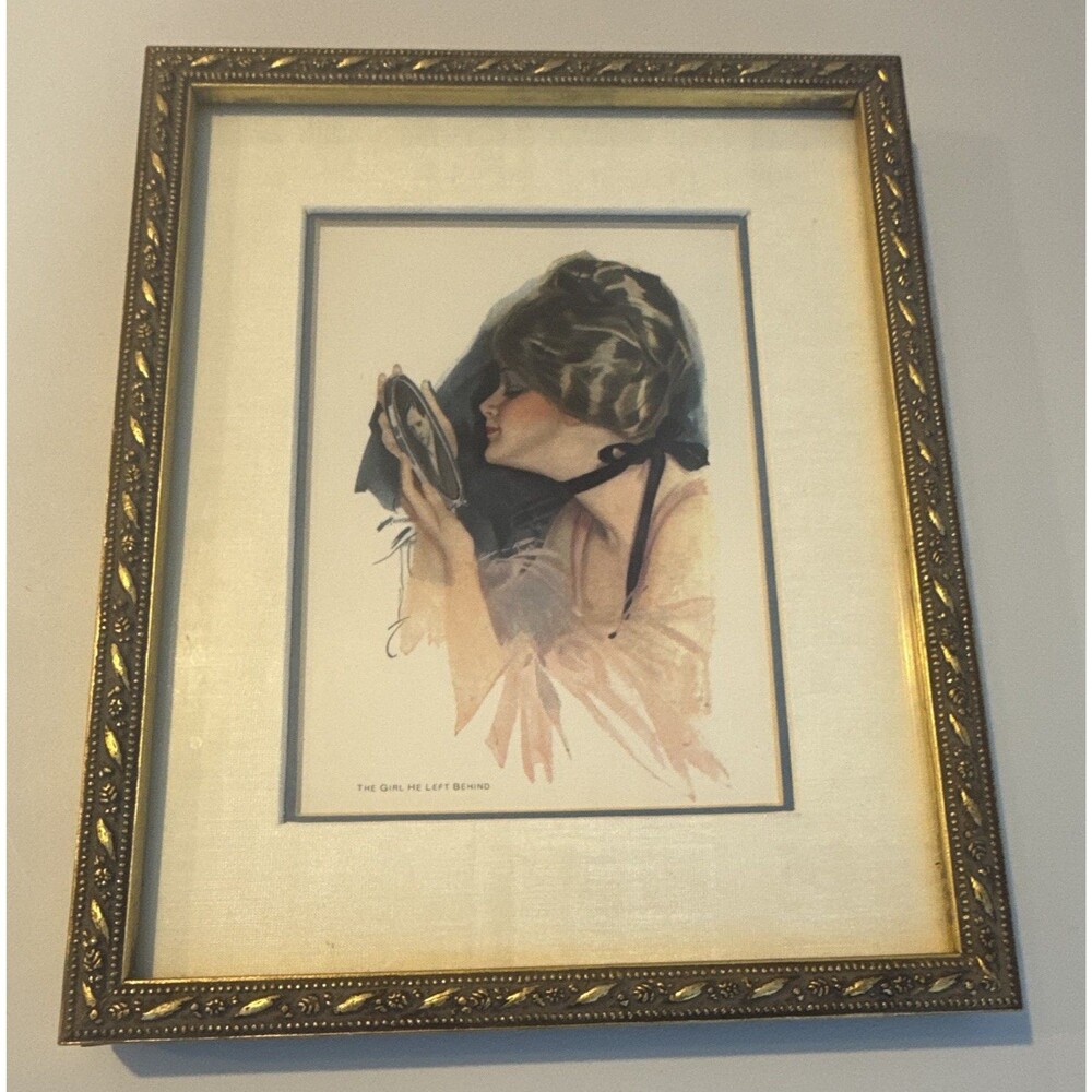 Harrison Fisher The Girl He Left Behind Matted 4x6 Portrait Print Framed 7x9